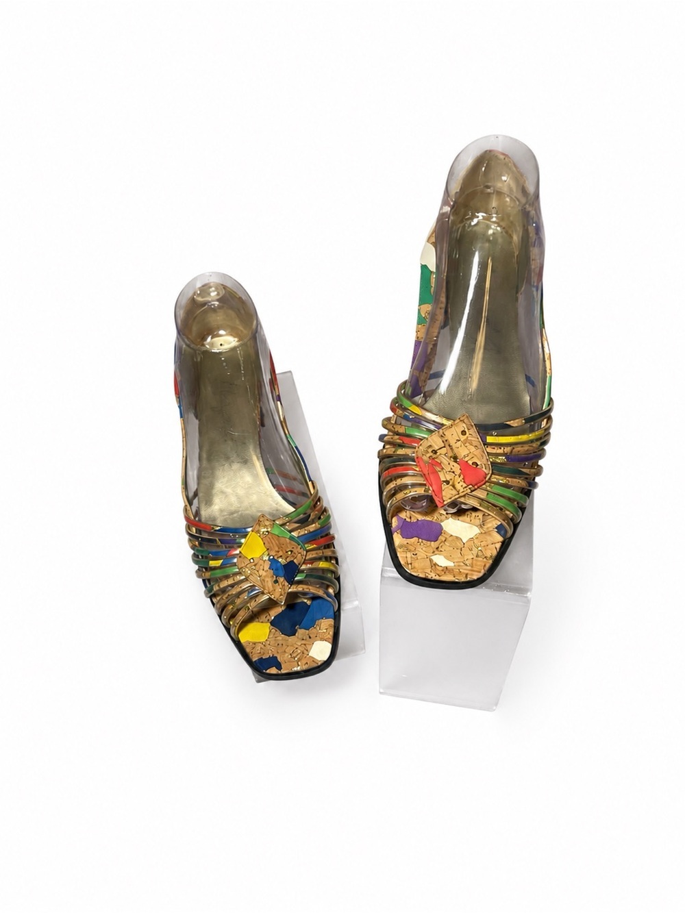 Vintage Margaret J Multicolor Cork Mosaic Slingback Heels|Artistic Wearable Art - Picture 4 of 4